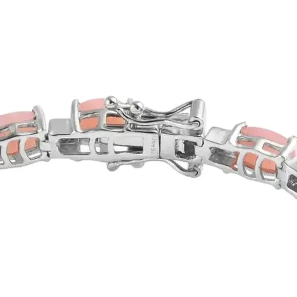 Peruvian Pink Opal & Orissa Rhodolite Garnet Tennis Link Style Bracelet. - Picture 5 of 11